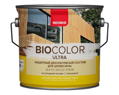 фото ЗАЩИТНЫЙ ДЕКОРАТИВНЫЙ СОСТАВ ДЛЯ ДРЕВЕСИНЫ BIO COLOR ULTRA NEOMID (НЕОМИД) 2,7 л