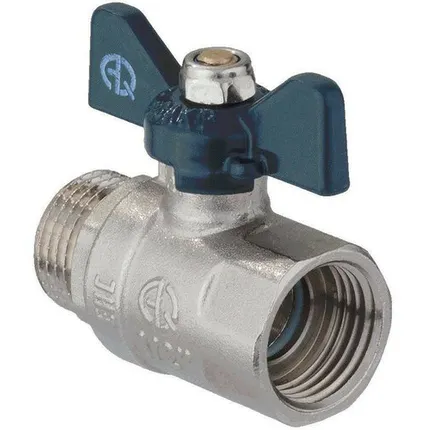 Фото №0 Кран шаровой 1/2 дюйма, рукоятка бабочка, резьба внутренняя/наружная Aqualink 01158