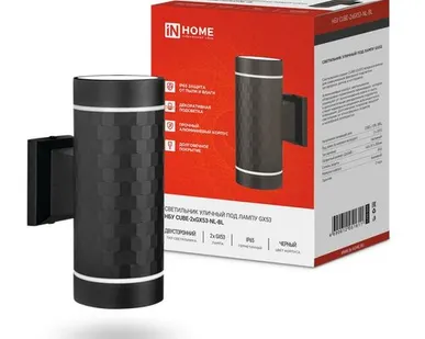 фото Светильник CUBE-2хGX53-NL-BL IP65 под лампу 2хGX53 НБУ уличный настенный двусторонний алюм. черн. IN HOME 4690612051611