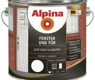 фото Альпина Эмаль алк. Fenster und Tuer (Fensterlack) белая 0.75 л