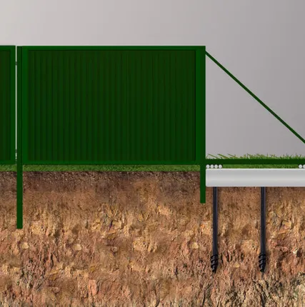 Фото №0 Откатные ворота из профнастила на сваях