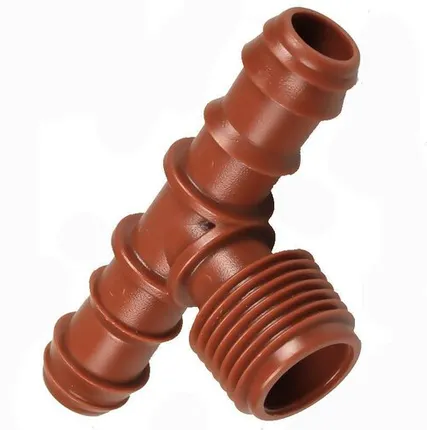 Фото №0 Т фитинг проходной наружная резьба (Т фитинг проходной 16 1/2" нар резьба коричневый Azud)