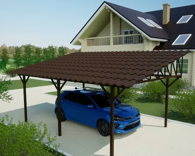 фото Односкатный навес №33 из металлочерепицы 3,9х6,3 м