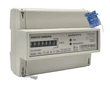 фото Счётчик трёхфазный однотарифный ЦЭ6803В 1 230В 5-60А 3ф.4пр. М7 Р31 на DIN-рейку с механическим индикатором Энергомера