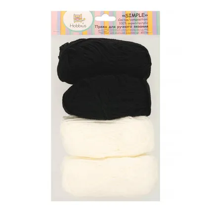 Фото №0 Пряжа "Hobbius" Simple 100% акрил 4 х 25 г 66 м №01 черный-белый