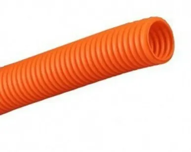 фото Труба ПВХ гофрированная тяжелая с протяжкой оранжевая для подземных работ D32мм (уп.25м) DKC