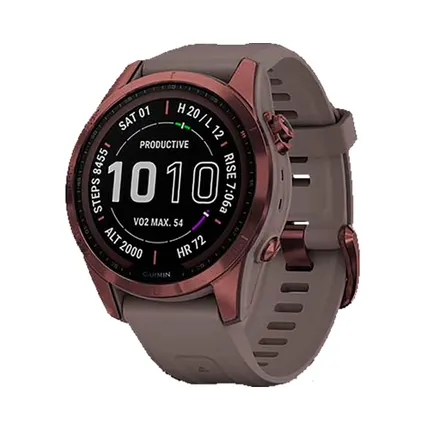 Фото №0 Часы Garmin Fenix 7S Sapphire Solar титановый темно-бронзовый с сланцево-серым силиконовым ремешком