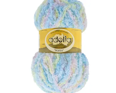 фото Пряжа ADELIA "SOFIA" 100% полиэстер 50 г 90 м №01 розов/желт/голубой