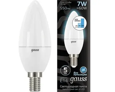 фото Светодиодная лампа Gauss Свеча 7W 550Lm 4100K E14 103101207-S
