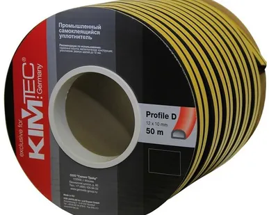 фото Уплотнитель KimTec Лента уплотнительная дверная KimTec D-профиль двойная 12 х 10 мм 04-14-56 5016 черный в бухте 25 м двойного