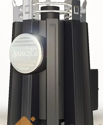 Фото №3 Печь ДобросталЬ Августа со стеклом (черная, с теплообменником слева)