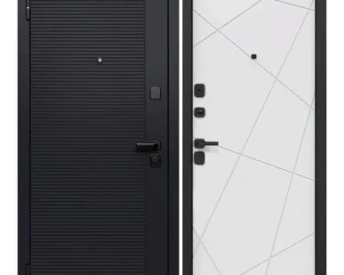 фото Дверь входная Гарда Черный Кварц 7,5см (Ferroni) МДФ/МДФ, Сатин черный/Сатин белый 2050х860мм, ЛЕВАЯ