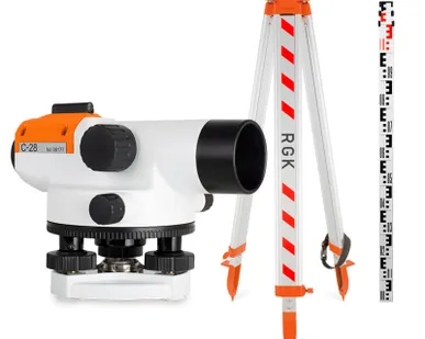 фото Комплект оптический нивелир RGK C-28 с поверкой + штатив S6-N + рейка AMO S4