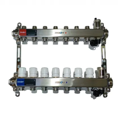 Фото №0 Коллекторная группа Zegor из нержавеющей стали 1" на 8 контуров без расходомеров