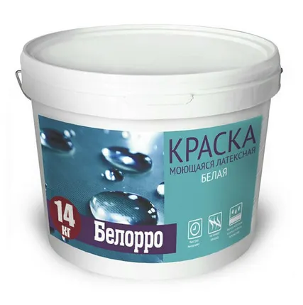 Фото №0 Краска латексная моющаяся белая, 14кг глубокоматовая Белорро БауПро