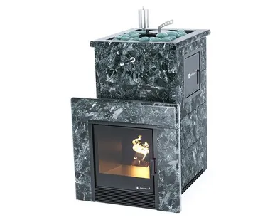 фото Печь для бани ИзиСтим Сочи М2 Premium в четыр. кожухе из пироксенита вход с тыл.стороны откр.верх