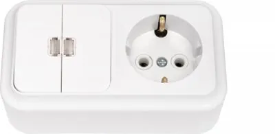 Фото №0 Блок О/У Выключатель 2-кл с подсветкой + розетка с заземлением Бежевый Пралеска Bylectrica 2В-РЦ-569