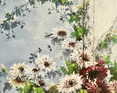 фото Репродукция фрески 21х28 см Белые хризантемы