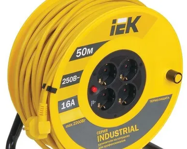 фото Удлинитель на катушке 4х50м с заземл. 16А IP20 УК50 "Industrial" с термозащ. 3х1.5 ИЭК WKP15-16-04-50