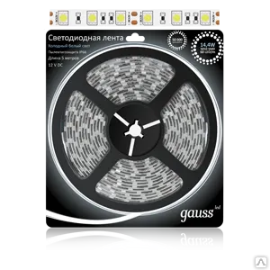 фото Светодиодная лента Gauss LED 5050/60-SMD 14.4W/m 12V DC холодный белый IP66