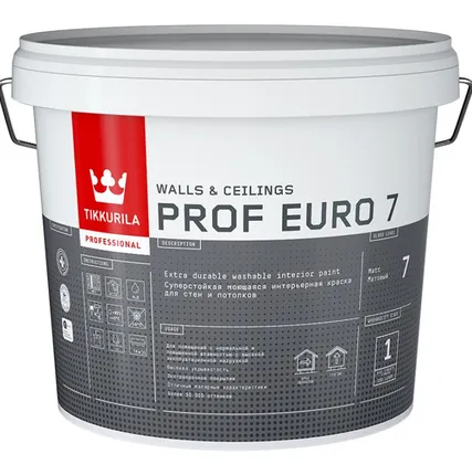 Фото №0 Краска Tikkurila Prof Euro 7 (База А) интерьерная влагостойкая моющаяся матовая белый 9 л