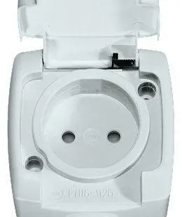 фото Розетка 1-м ОП Рондо 10А IP44 250В защ. шторка без заземл. бел. SchE RA10-125B-BI