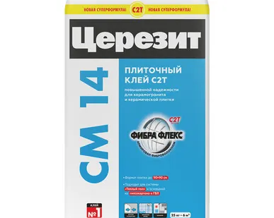 фото Клей СМ 14/25 для керамогранита Экстра Церезит для внутренних и наружных работ, теплых полов