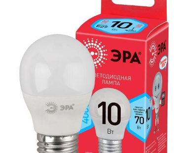 фото Лампа светодиодная ECO LED P45-10W-840-E27 (диод шар 10Вт нейтр. E27) ЭРА Б0032971