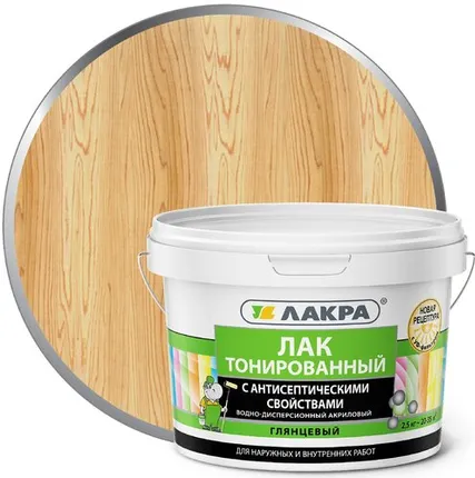 Фото №0 Лак ЛАКРА Лак для отделки деревянных и минеральных поверхностей ЛАКРА 2,5 кг глянцевый бесцветный тонированный
