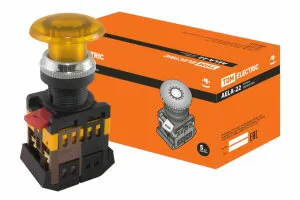 фото Кнопка AELA-22 "Грибок" желтый d22мм неон/230В 1з+1р TDM