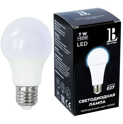 Фото №0 Светодиодная лампа L&B A60 7W 600Lm 4000K E27 E27-7W-4000K-A60