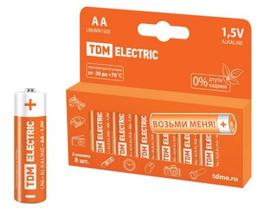 фото Батарейка алкалиновая AA/LR6, 1.5В, 8шт TDM