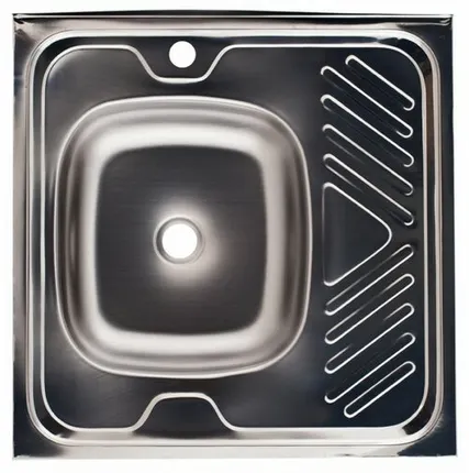 Фото №0 Мойка нерж.сталь накл.КромРус/ВХ 60х60 (толщ.0,4мм, глуб.135мм,выход 1 1/2") ЛЕВАЯ