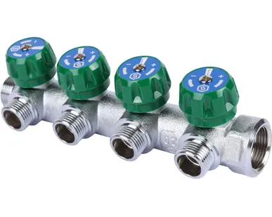 фото Коллектор регулирующий 3/4", 4 отвода 1/2" плоское уплотнение STOUT