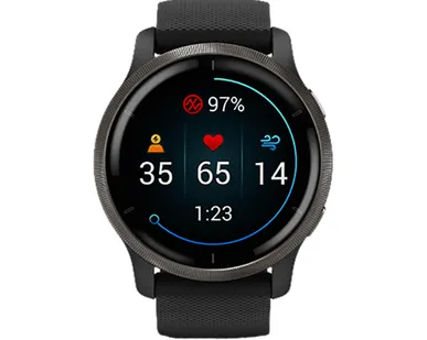 фото Часы Garmin Venu 2 черные с серым безелем и кожаным ремешком