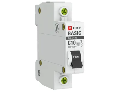 фото Выключатель автоматический модульный 1п C 10А 4.5кА ВА 47-29 Basic EKF mcb4729-1-10C