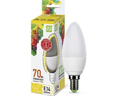 фото Лампа светодиодная LED-свеча-standard 7.5Вт свеча 3000К тепл. бел. E14 675лм 160-260В ASD 4690612003924