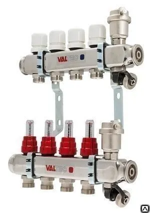 Фото №0 Valtec коллекторная группа со встр. расх. в сборе, 1"х3 вых. Евроконус 3/4"