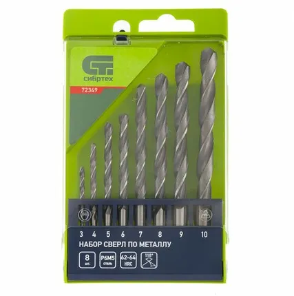 Фото №0 Набор сверл по металлу 3-10мм 8шт Р6М5 Сибртех