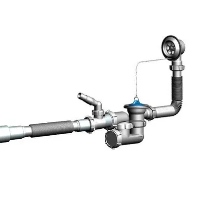 Фото №0 V256-28PS Сифон для ванны с выпуском, переливом и отводом с/м гт 40х40/50
