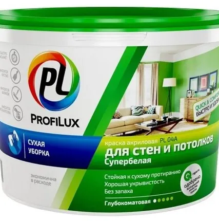 Фото №0 Краска акриловая Profilux PL- 04А глубокоматовая супербелый 14 кг