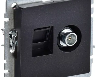 фото Розетка компьютерная + телевизионная 2-м Brite РТВ/РК12-БрЧ RJ45 кат.5E + TV черн. IEK BR-AK20-1-K02
