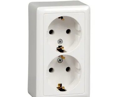 фото Розетка 2-м ОП Хит 16А 250В без защ. шторок с заземл. с изол. пластиной бел. SchE RA16-238I-B