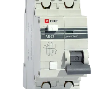 фото АД-32 1P+N 16А/10мА (хар. C, AC, электронный, защита 270В) 4,5кА EKF PROxim