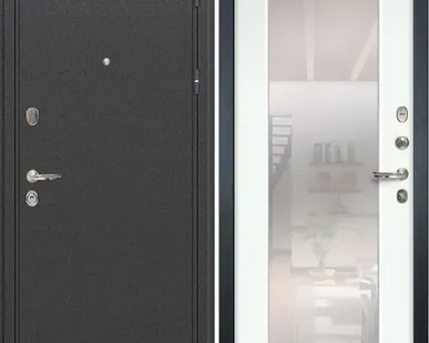 фото Входная дверь Колизей Антик Темное серебро-61 бланко белая зеркало 96 правая=1шт