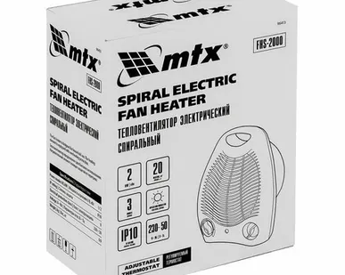 фото Тепловентилятор электр. спиральный FHS-2000, 3 реж, вентилятор, нагрев 1000/2000 Вт, MTX, 96413