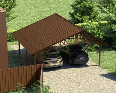 фото Двускатный навес №20 из металлочерепицы 6,5х6,3 м