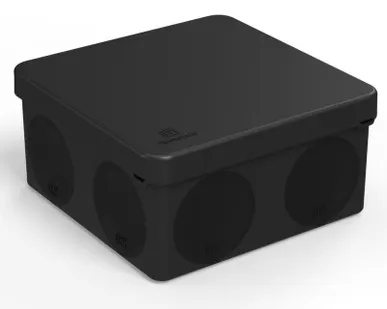 фото Коробка распределительная ОП 100х100х50 двухкомпонентная безгалоген. (HF) для прямого монтажа черн. Промрукав 60-0300-9005