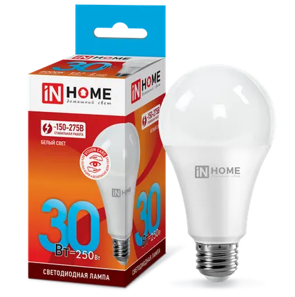 Фото №0 IN HOME Лампа светодиодная 30Вт 230В Е27 4000К 2700Лм A70 груша LED-A70-VC IN HOME