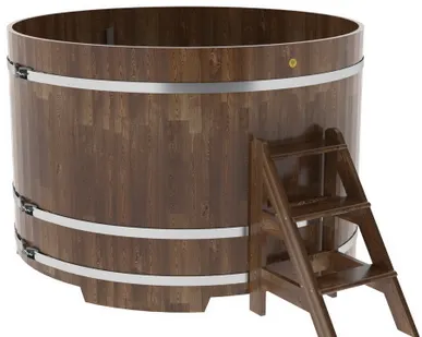 фото Купель для бани из сращенной лиственницы круглая D = 2,0 м (мореная, Н = 1,2 м)